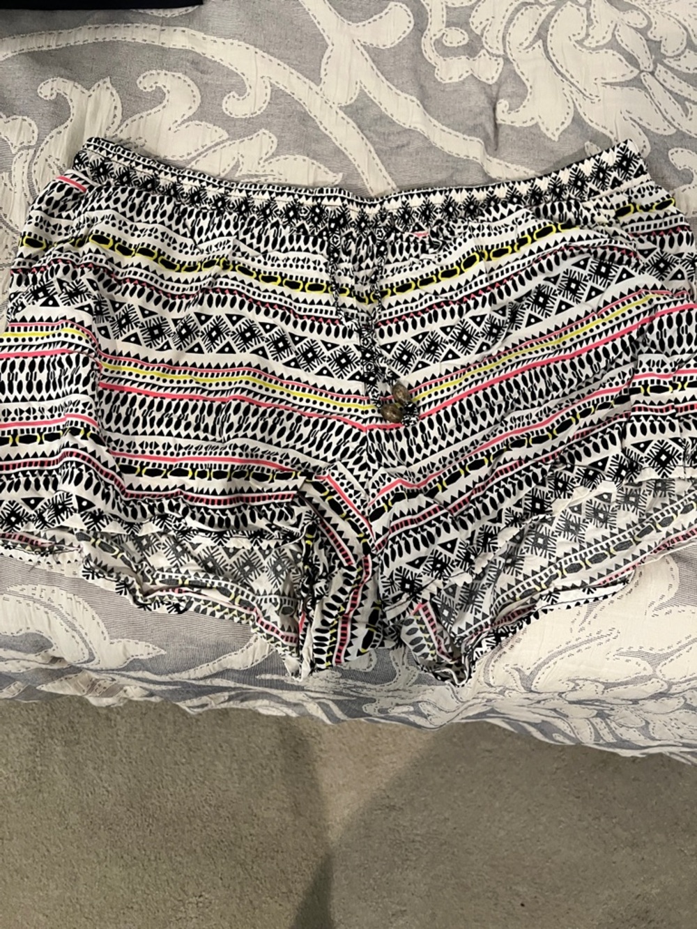 Old Navy Black & White Printed High-Waist Shorts with Pink and Yellow Stripes